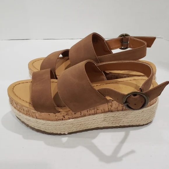 American Eagle Outfitters Double Strap Wedge Cork Espadrilles Platforms Size 6 - Picture 3 of 10